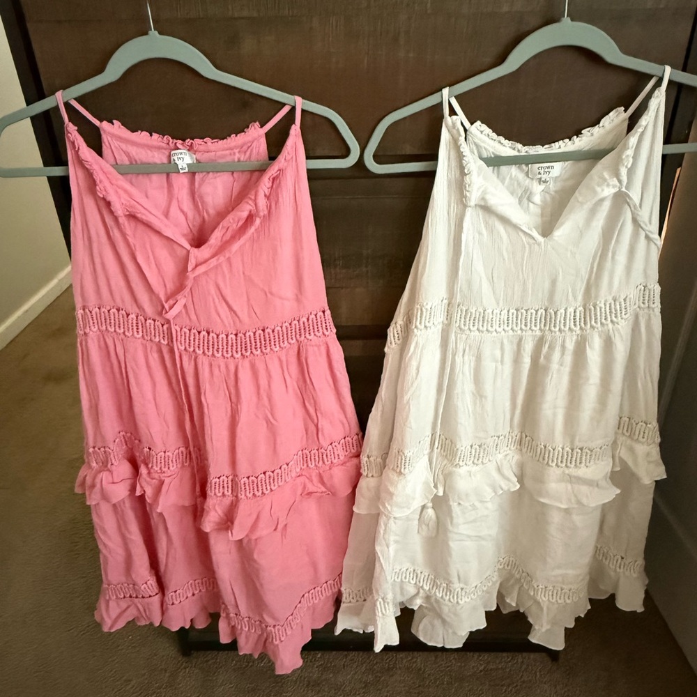Pink and White Ruffle Dresses - Bundle! 3 Crown & Ivy Dresses - 2 White, 1 Pink
